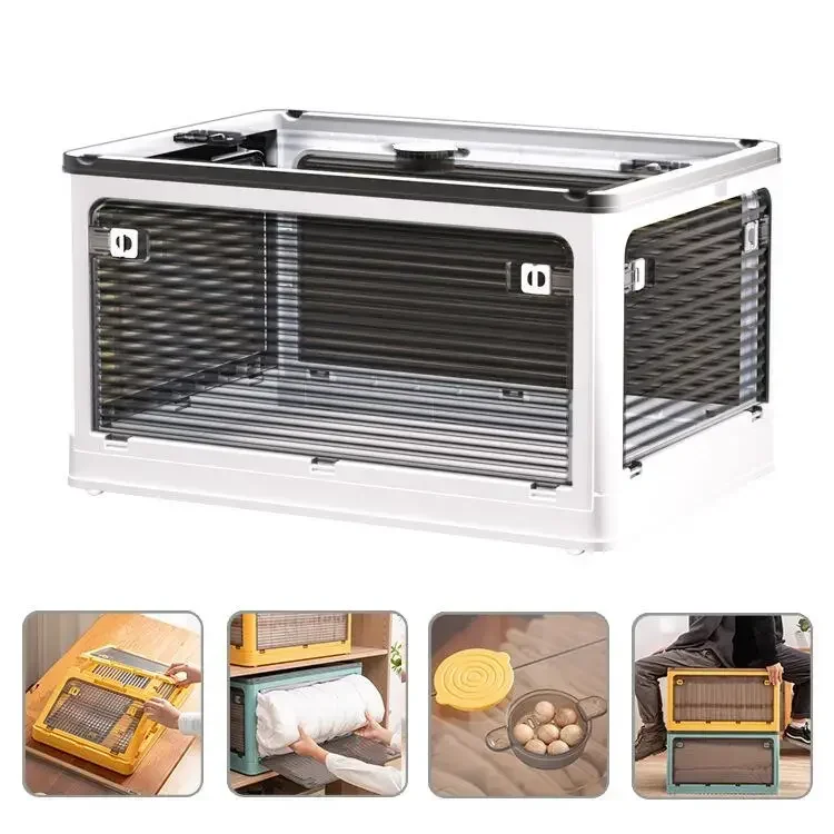 Caja de almacenamiento plegable, maletero de armario de gran capacidad con ruedas, contenedores de juguetes para aperitivos, organizador de almacenamiento de artículos diversos para el hogar apilable: Blanco