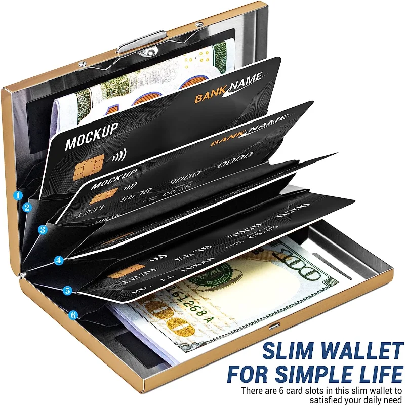 Anti-escaneo ANTI RFID bloqueo 6 tarjetas de aluminio Metal ID tarjetero para tarjetas de crédito bancarias funda tipo billetera delgada soporte de protección para tarjetas de visita: Azul marino