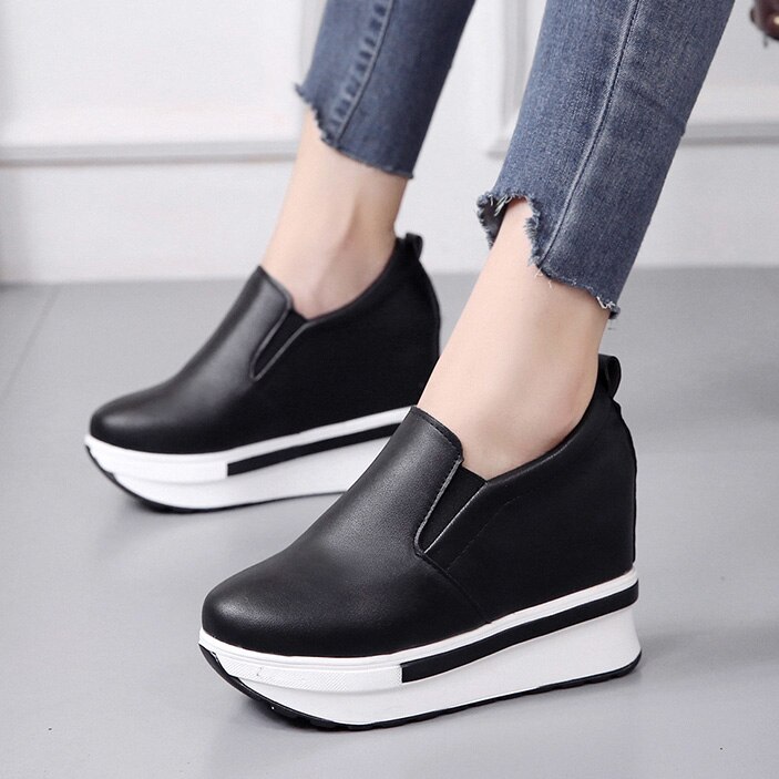 Chaussures à semelle épaisse pour femmes, chaussures à plateforme épaisse et étanches PU, mocassins vulcanisées, collection chaussures femme décontractées, collection: black / 6