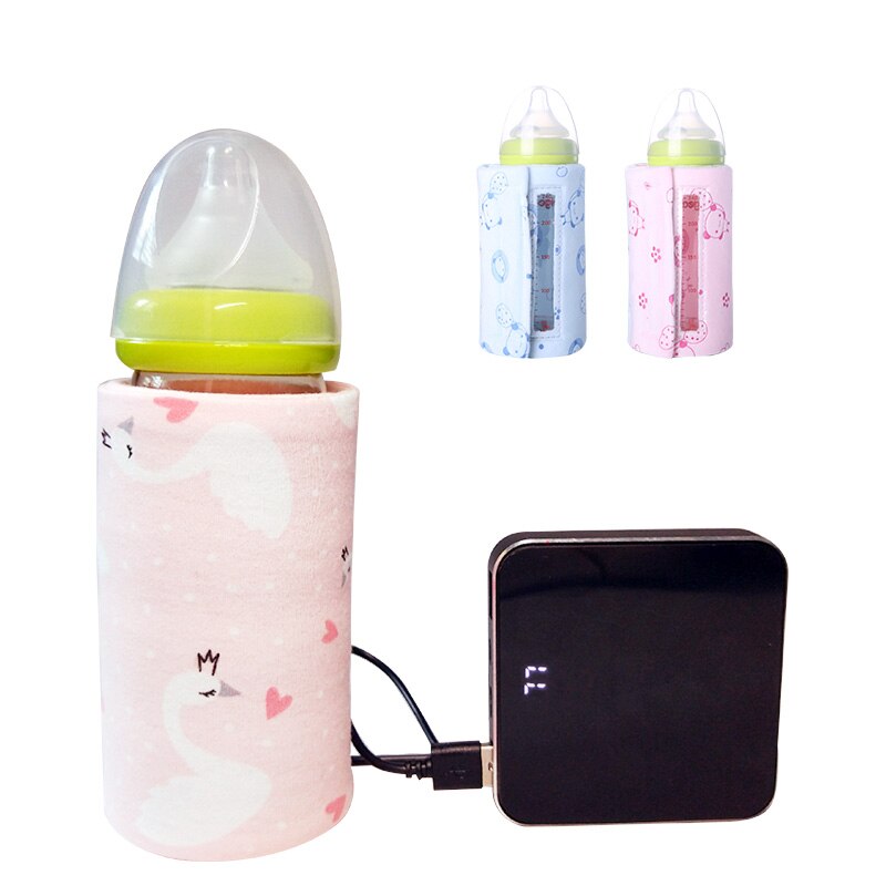 Portablet venta botella calentador viaje bebé niños dibujos animados leche Agua USB cubierta manga bolsa infantil película de calentamiento