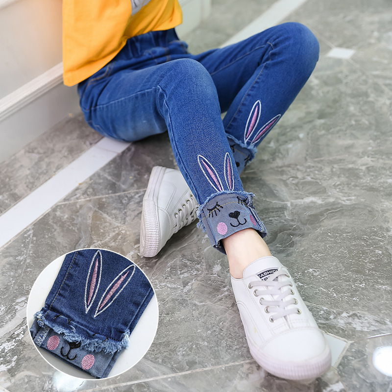 plus récent bébé enfants jean enfant en bas âge bébé enfants filles jean dessin animé brodé chats pantalons enfants crayon mince pantalon: Bunny jeans / 7T