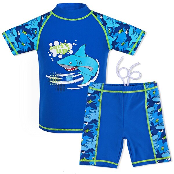 Baohulu Kids Jongens Badpak Korte Mouwen Upf 50 + Uv Zon Beschermende Rash Guard Twee Stukken Auto Print Badmode Baden pak: S249 Navy / 92 98