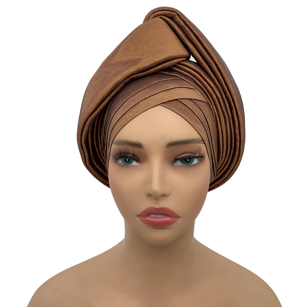 Nigeria Rohseide Autogele Headtie Hochzeit Party Kopfbedeckung Turbante Afrikanische Dame Kopfwickel Geknotete Turban Kappe für Frauen: Lce grau