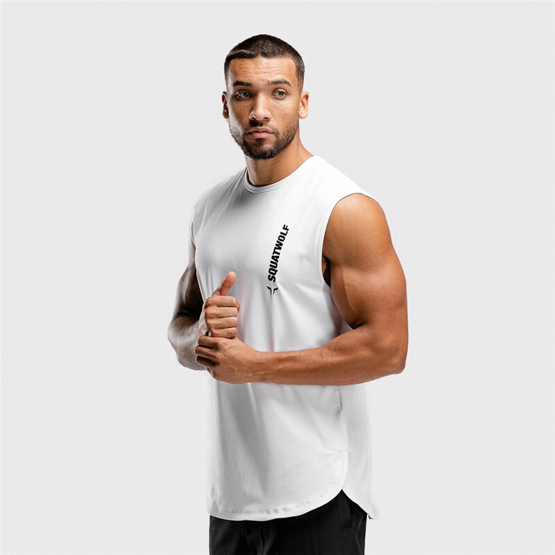 Ermeløs Vest til menn vill stil sommer bomull menn tank topper treningssentre klær underskjorte Fitness tanktops: Hvit / Xl