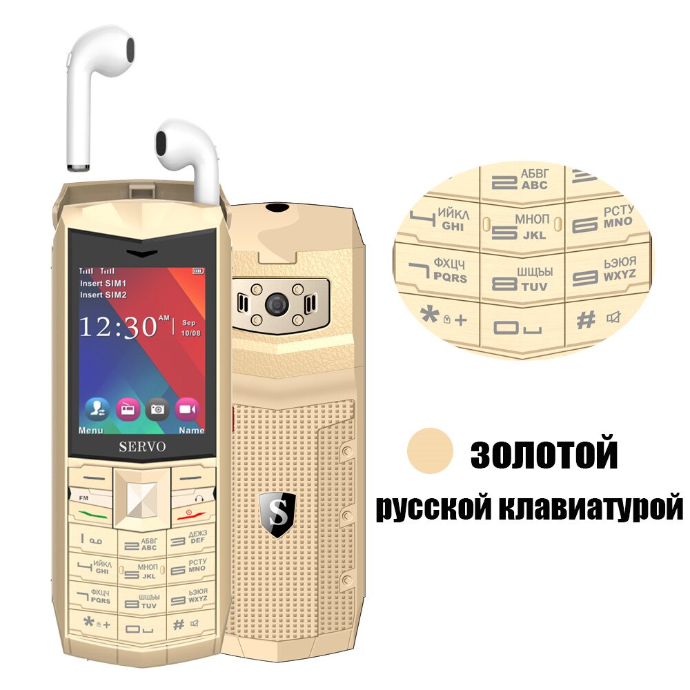 Original SERVO R26 2.4 "praktisch mit TWS 5,0 Bluetooth drahtlose kopfhörer 3000mAh Energie Bank GSM GPRS 2 SIM Karte Handys: hinzufügen 8GB TF Karte / Gold Russisch Taste