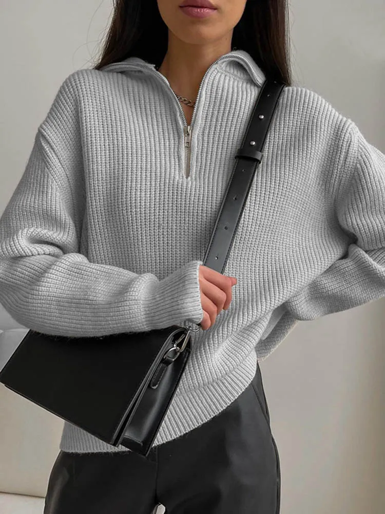 Frauen Rollkragen Reißverschlüsse Frauen zur Seite fahren Solide verlieren zur Seite fahren Langarm Beiläufige Gestrickte zur Seite fahren Frau Winter 2025