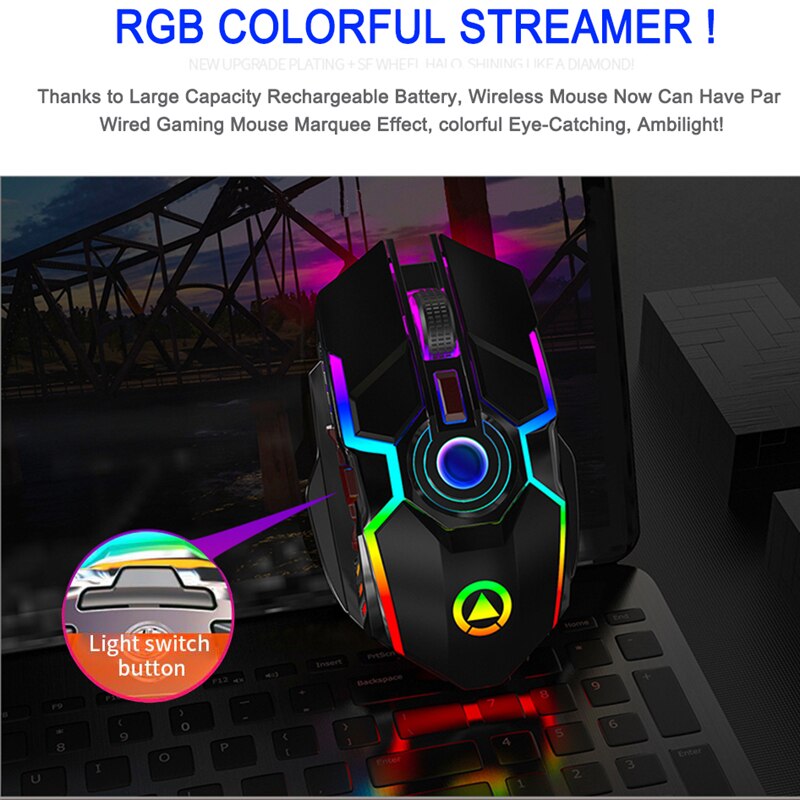 Wireless Mouse Rechargeable Silent LED Backlit Mice USB Optical Ergonomic 7 Keys Gaming Mouse For Laptop Computer