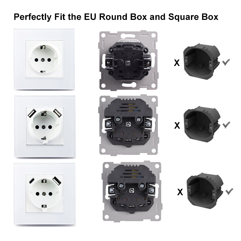 Wallpad EU Standard Single Power Socket Touch Switch Usb Wall Sockets Double Triple Wall Quadruple Glass Sockets