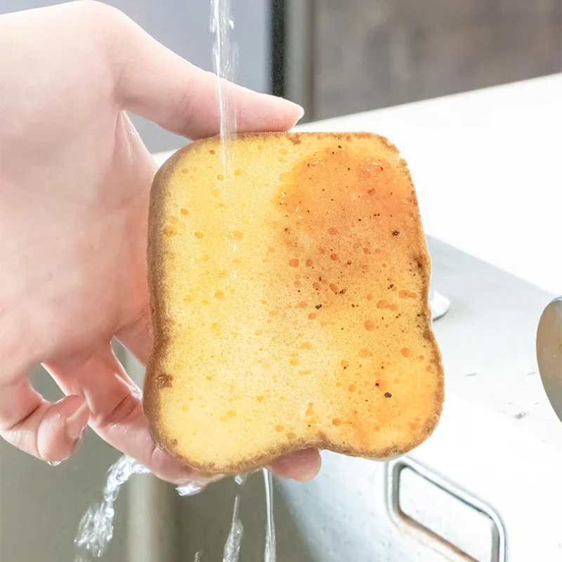 Lindo juego de esponjas para pan para cocina, Kit de esponja para lavar platos tostados con sonrisa, limpiador de ollas, estropajos, paño de limpieza, limpieza mágica
