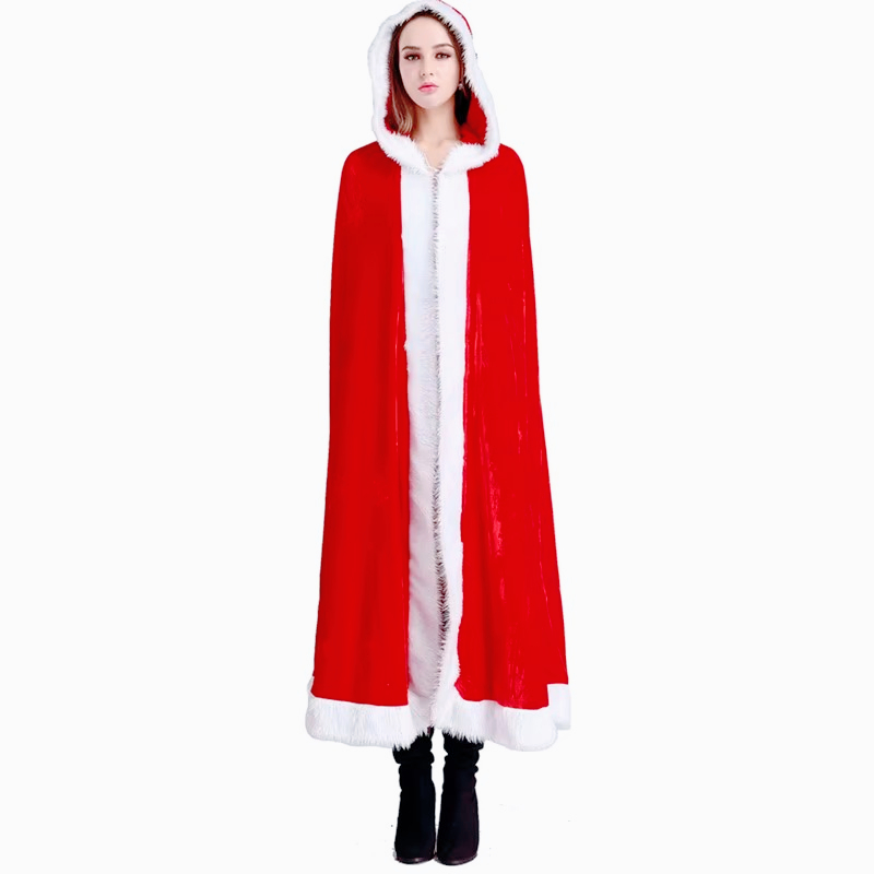 Capa cosplay traje papai noel veludo vermelho capas longas com chapéu vestido de festa natal feminino masculino adulto menino menina