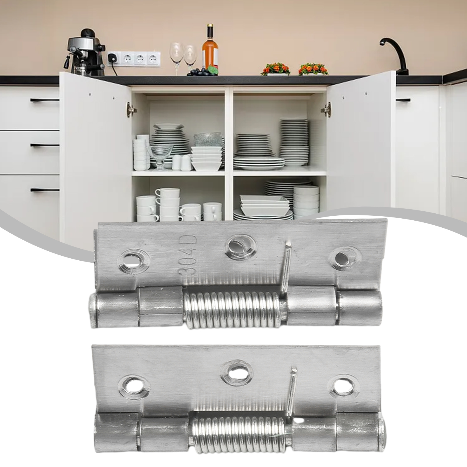Bisagra de acero inoxidable con resorte de cierre automático para puertas de armarios, bisagra de rebote automático, herrajes para muebles, 2 piezas