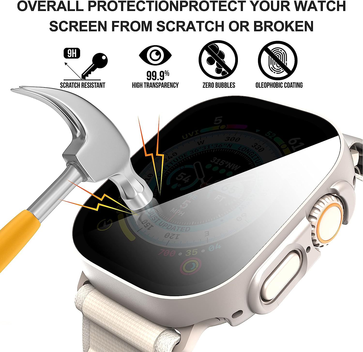 Screen Protector Voor Apple Watch Ultra 2 Case 49Mm Anti-Spy Gehard Glas Cover Iwatch Serie 9 8 Se 7 6 5 4 44Mm 40Mm 45Mm 41Mm
