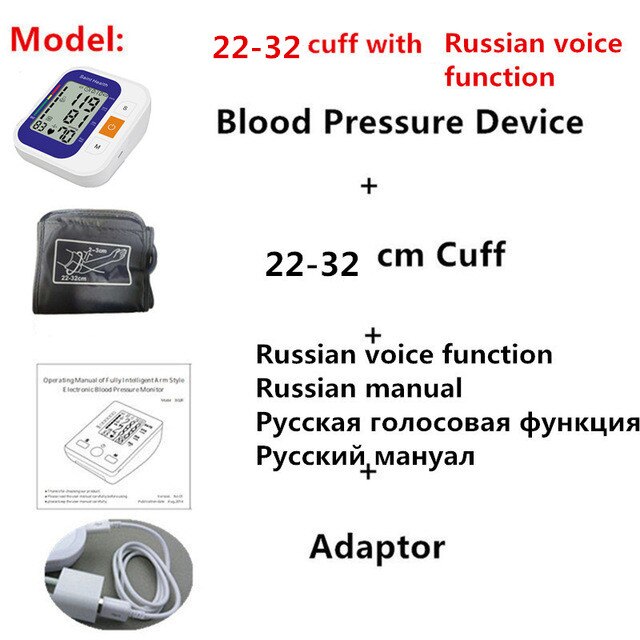 Russisch En Engels Voice & Manual Tonometer Automatische Bloeddrukmeter Heart Beat Rate Pulse Meter Bloeddrukmeters Pulsom: RuVoice