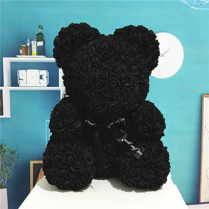 40cm Cute Rose Flower Teddy Bears Foam Bears Wedding Home Decorations Birthday Valentines's D Love Bear Dolls: Black