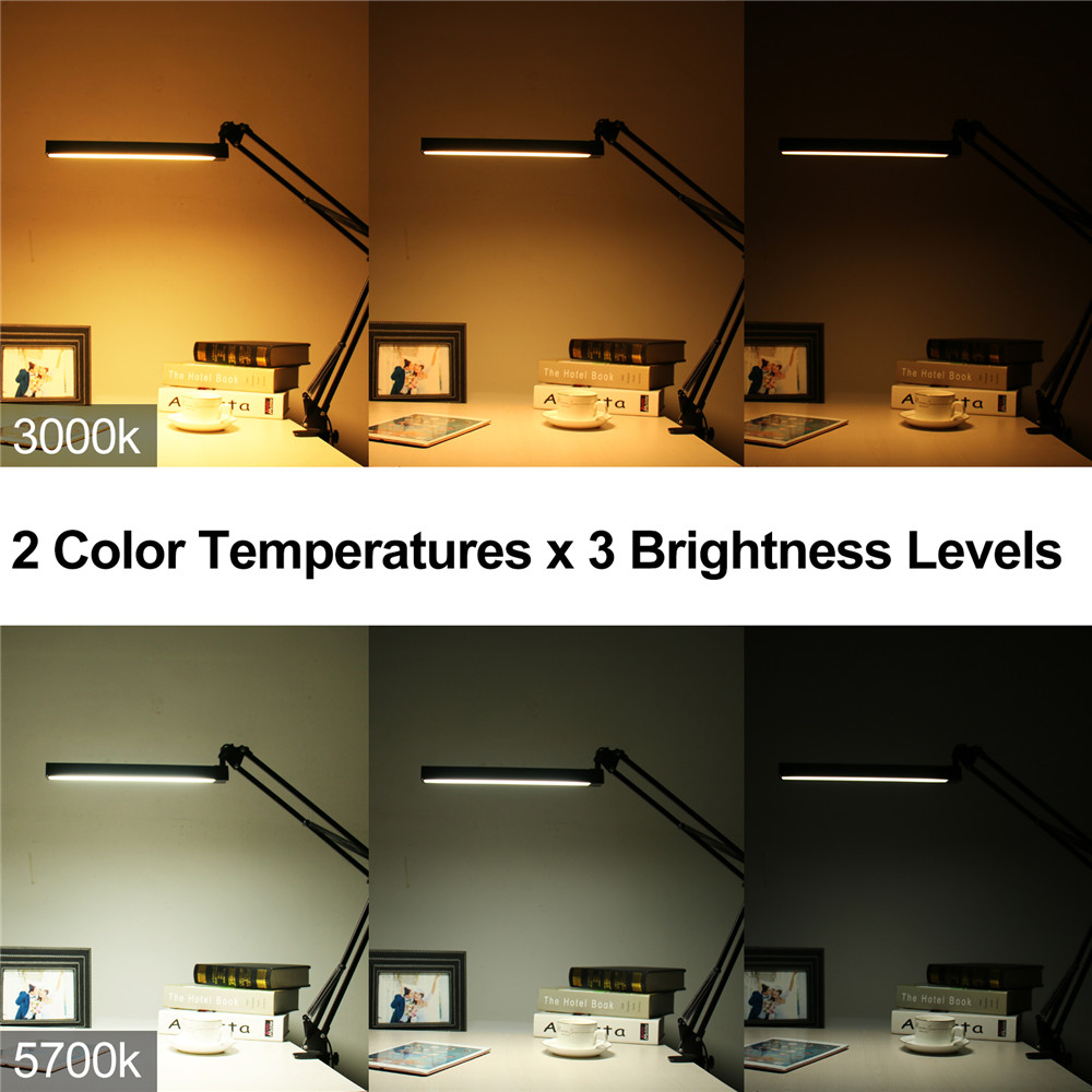 A16s 7w metal led svingarm bordlampe dæmpbar fleksibel arm lampeklemme til læsning af kontor 3 lysstyrke 2 farvetilstande bordlampe