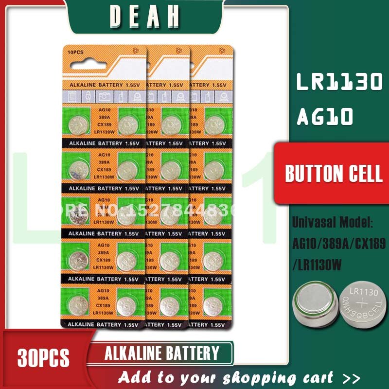Deah 30Pcs 1.55V AG10 LR1130 Alkaline Cell Coin Batterij Ag 10 SR54 189 389 SR1130 L1131 G10A Knop batterijen Voor Horloges Speelgoed