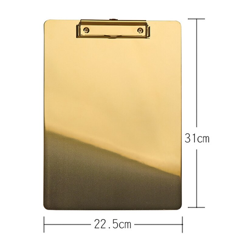 Gold Metal A5 B5 A4 Writing Sheet Pad Clipboard Menu Data File Storage Folder for Office File Memo Writing Pad: L