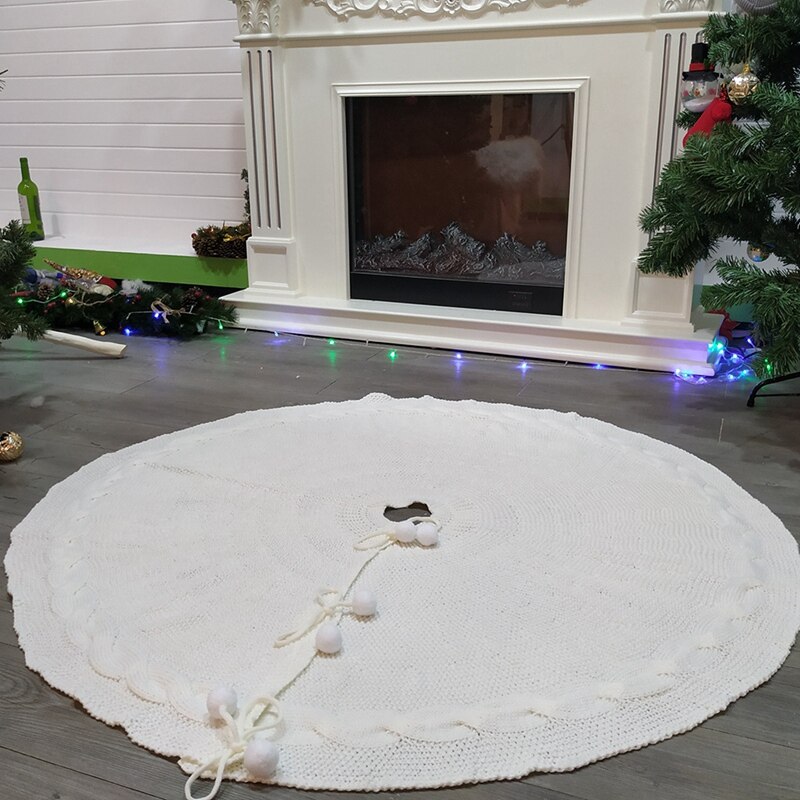Strikket juletræ nederdel garn land stil juledag dekoration 122cm juletræ nederdel