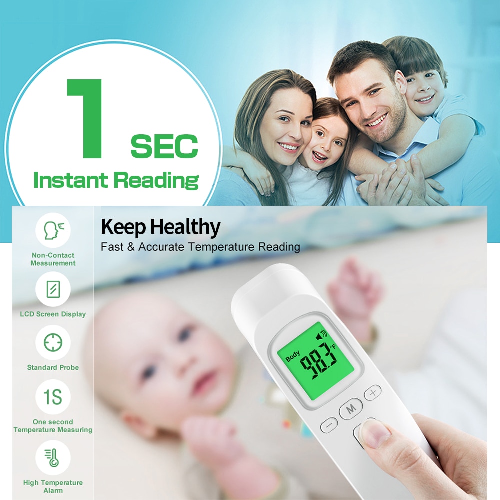Multifunction thermometer three-color backlit display forehead thermometer digital display infrared alarm human body thermometer