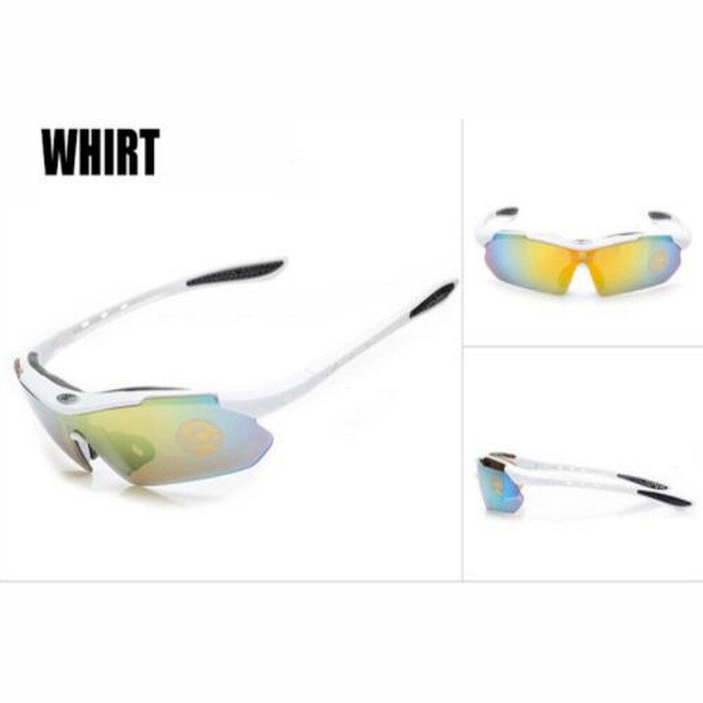 Sports solbriller cykelbriller til cykler sportsbriller mtb briller aftagelige tempelben 0089 polariserede 5 linser unisex: Hvid rammestil