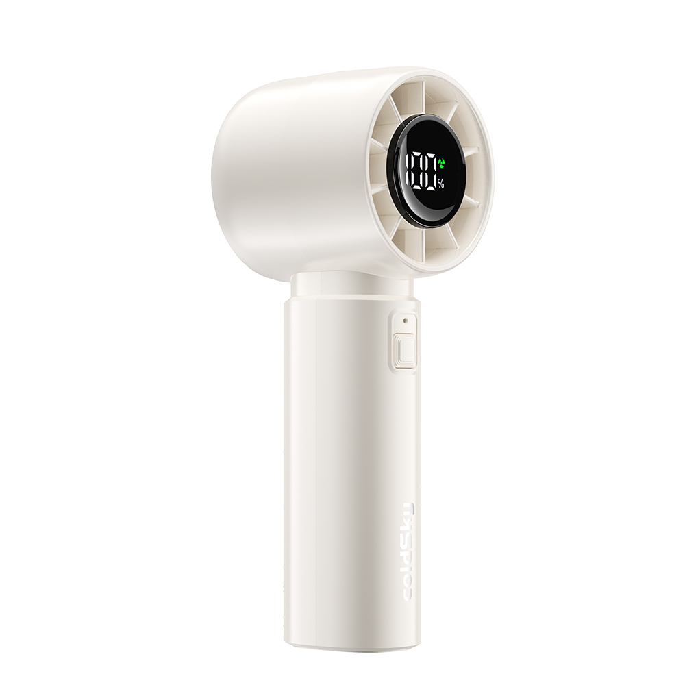 Mini ventilador de mano coldSky, ventilador recargable portátil con batería de 4000mAh con pantalla LED, ventilador Turbo de 5 velocidades para viajes en la playa y vacaciones: Blanco