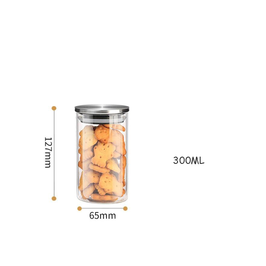 Kitchen Food Glass Storage Container Airtight Glass Food Storage Jar Heat-resistant Glass Jar Container with Stainless Steel Lid: 65x127mm