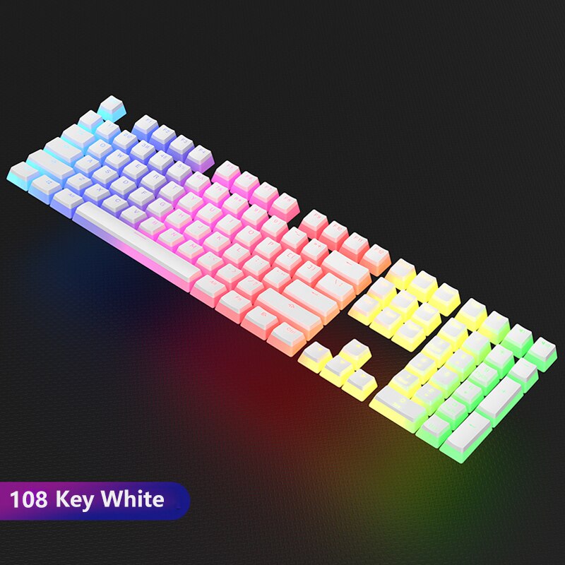 AJAZZ 108 Keys Mechanical Keyboard PBT Pudding Keycaps RGB Backlight Push Button Cover Sublimation Key Cap for Cherry MX Switch: white