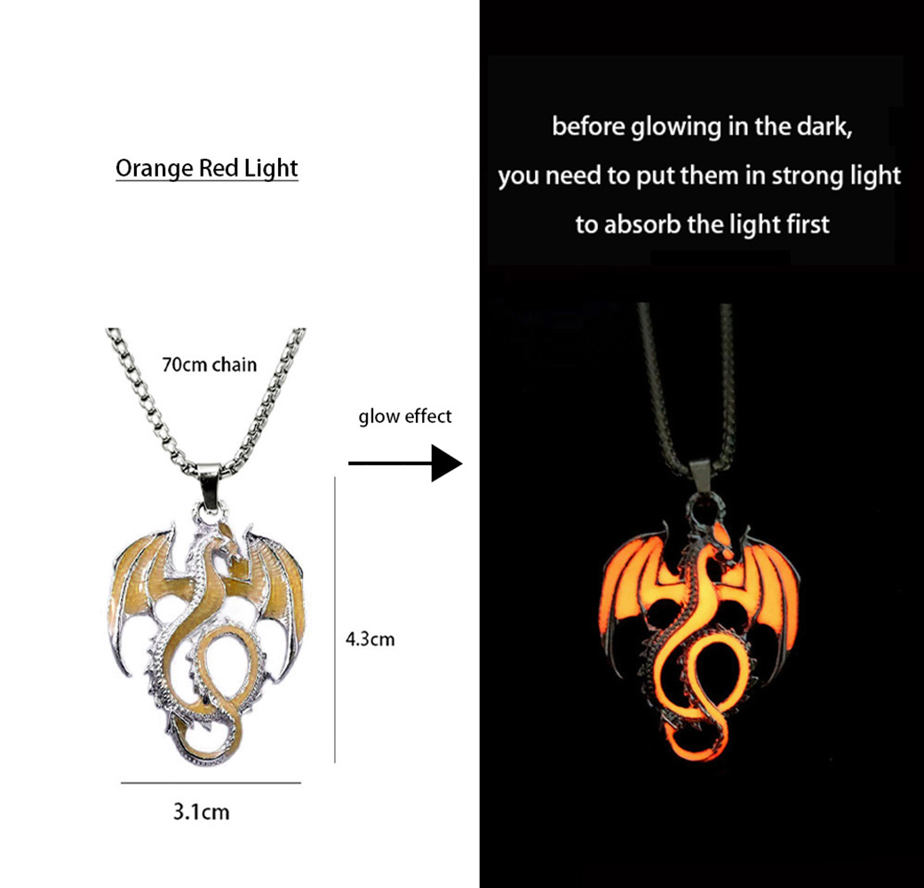 Luminous Dragon Necklace Glowing Night Fluorescence Antique Vintage Glow In The Dark for Men Women Party Halloween Day Club: Platinum Plated