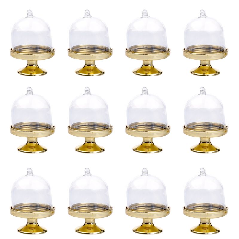 12 Stuks Mini Taartplaat met Kap, Kunststof Mini Taartplaat, Cupcakestandaard met Koepel, Voedselopslag en Decoratie voor Bruiloft, Feest, Feest, Banket (Roze, Blauw