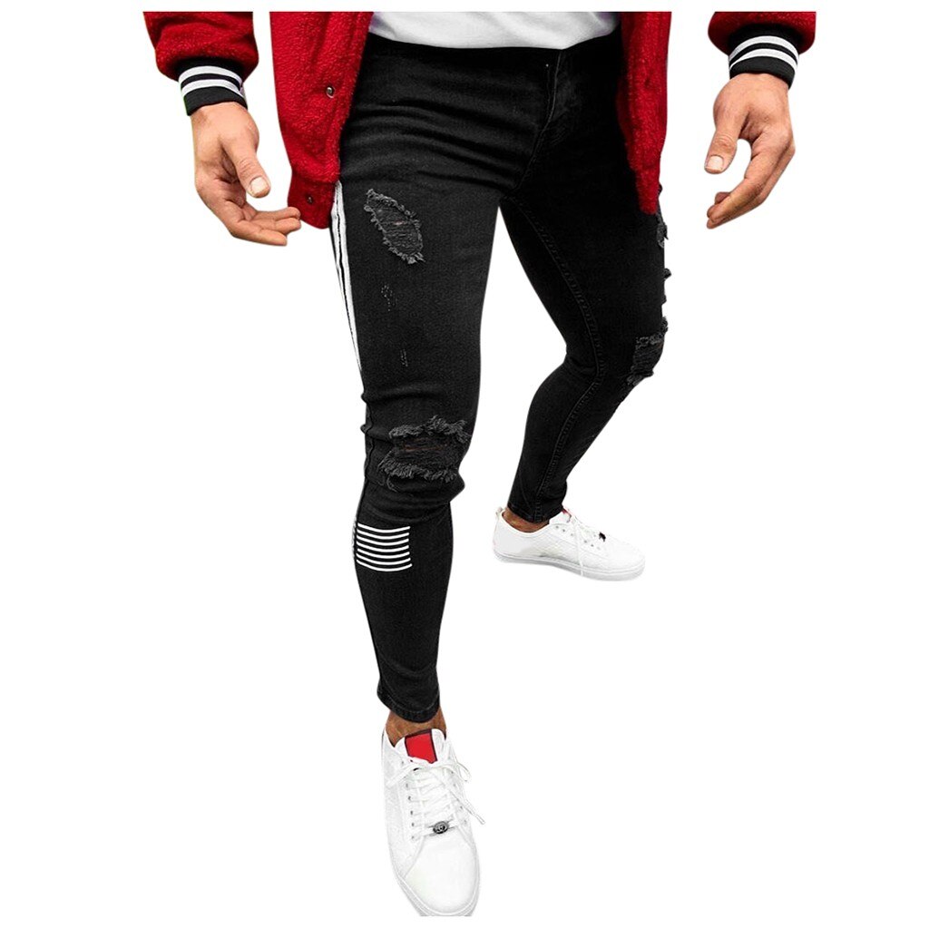 Mannen Mode Effen Denim Broek Verontruste Mannen Casual Cargo Broek Plus Size Sport Joggers Broeken Joggingbroek Fit * 3: S