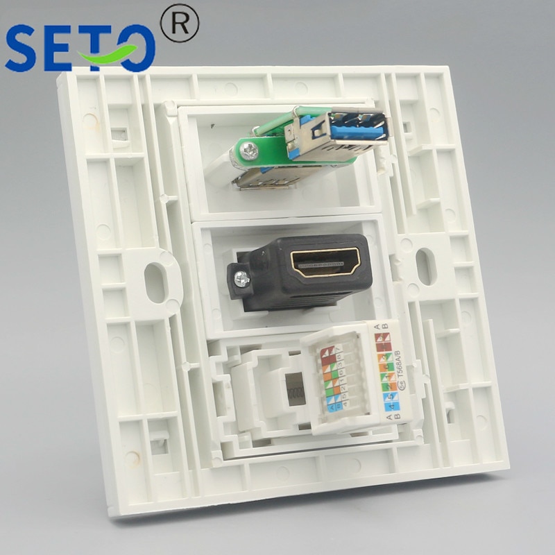 Seto 86 type nettverk  rj45 cat 5e + 3.0 usb assortert  + 2.0 hdmi panel veggplate stikkontakt keystone frontplate