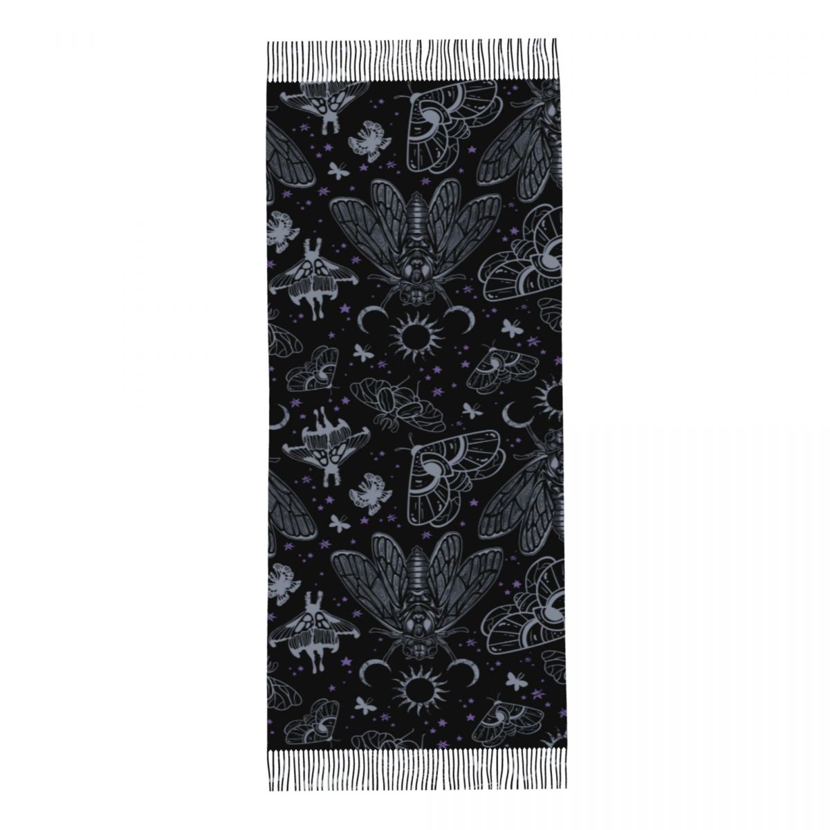 Bufanda celestial con estampado personalizado de cigarra esotérica y polilla, bufandas cálidas para hombres y mujeres, chales góticos con de sol y luna
