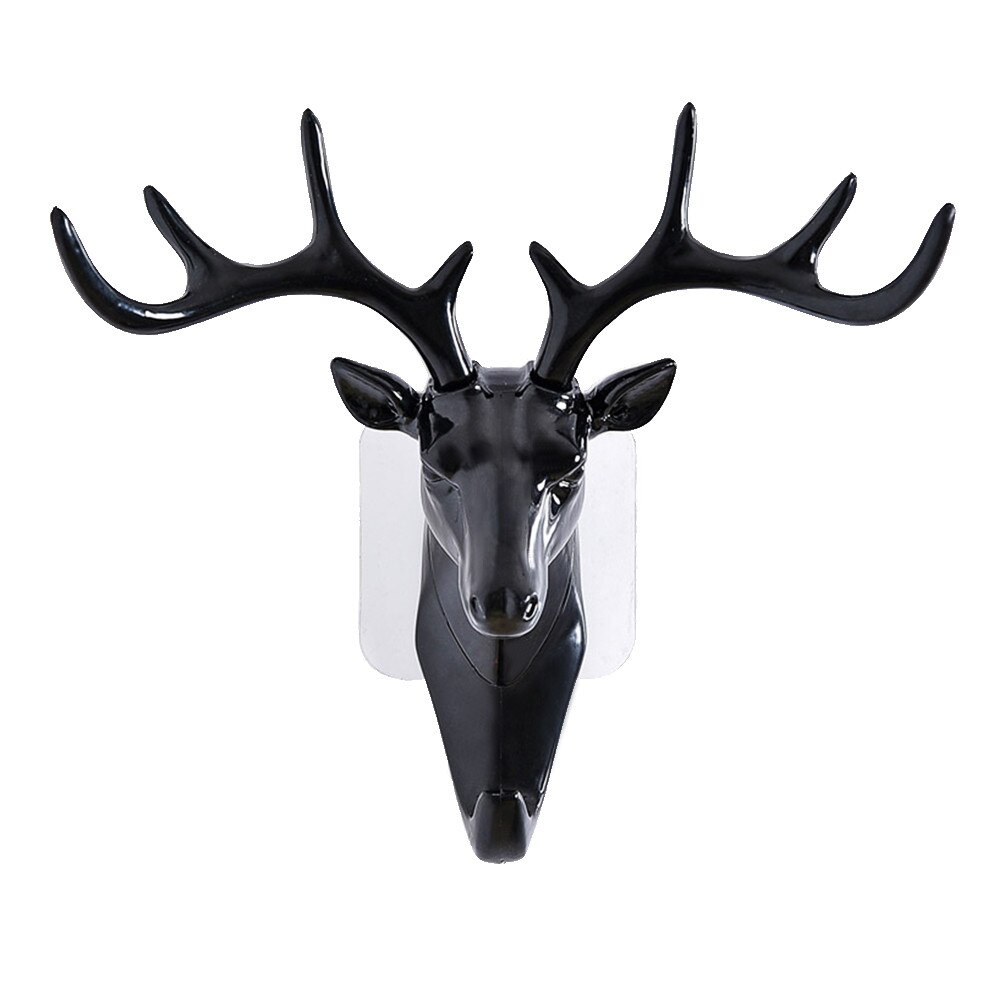 1 PC hanger hooks Deer head Self Adhesive Wall Door Hook Hanger Bag Keys Sticky Holder House Kitchen Bathroom Hooks H5: Black