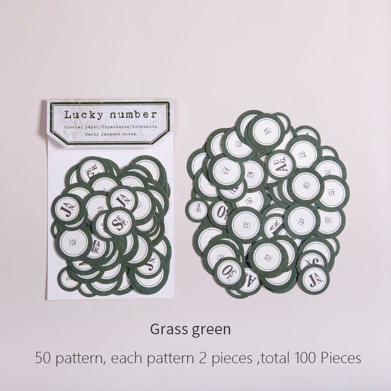 100pcs/lot Lucky Number Stickers for Daily Mothly Planner Diary Stickers DIY Label Scrapbooking Album Stationery Stickers: Grass green