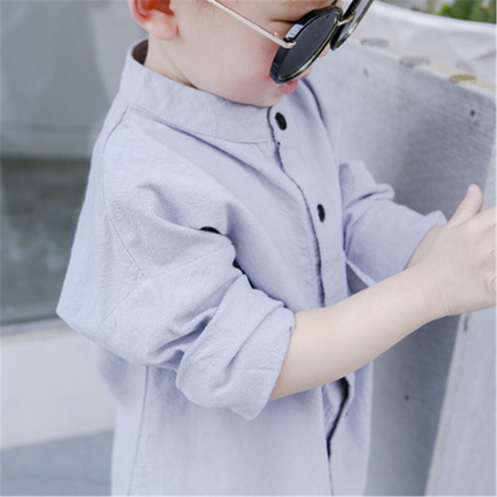 Casual Cotton Linen Baby Toddler Boy Clothes Children Shirts Long Sleeve Solid White Kids Shirt For Boys Tops