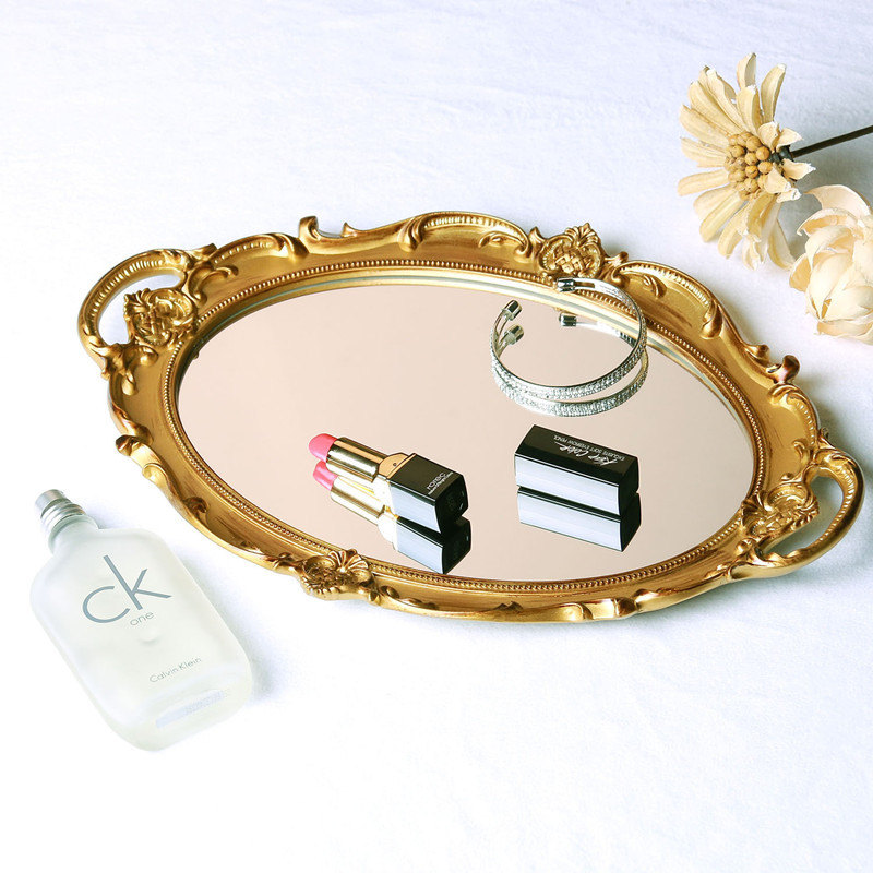 Europæisk retro spejl bakke toiletbord smykker kosmetisk opbevaringsbakke dekoration display bakke dekoration hjem  qt328245