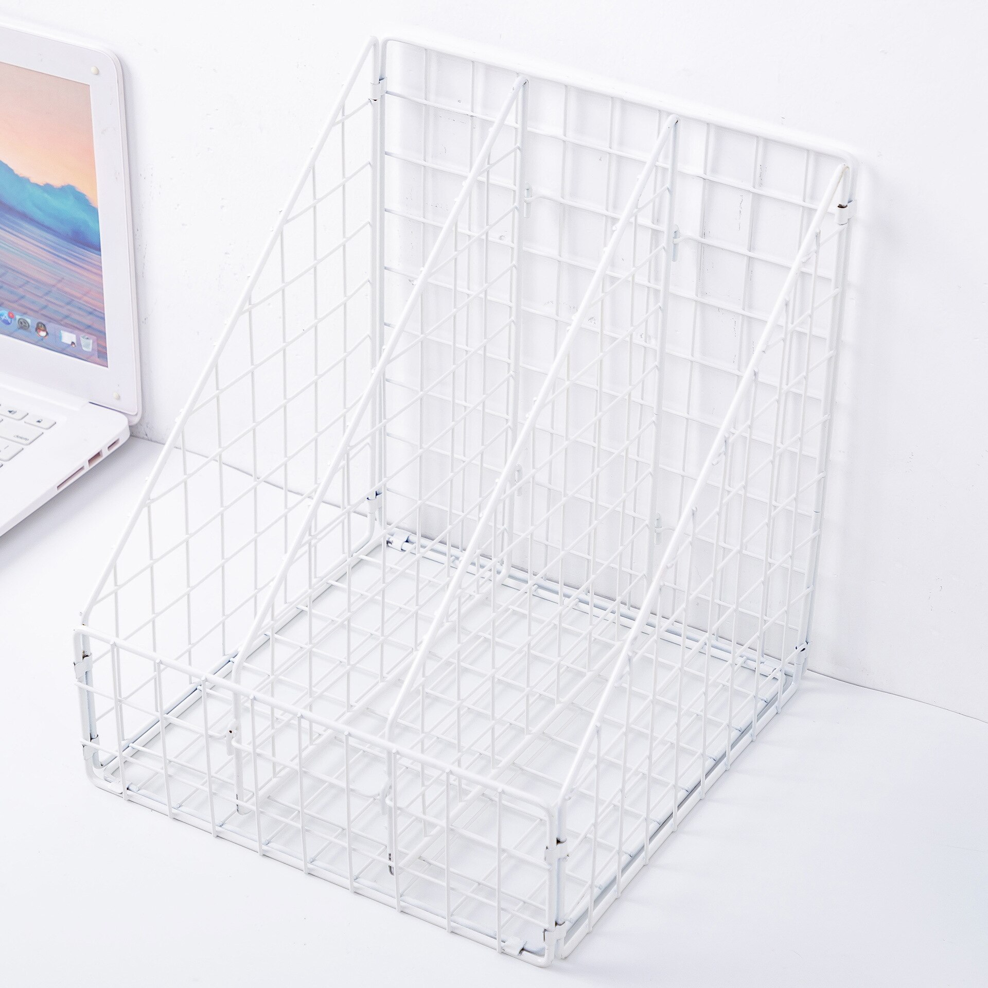 Estantería nórdica de lujo para libros con rejilla de hierro de 3/4 capas, estantería de almacenamiento para libros, bandeja para documentos y revistas, organizador de escritorio, suministros para oficina y hogar: 3 Layers White