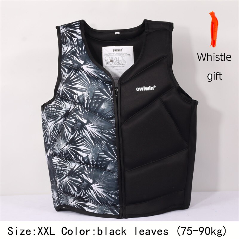 Snorkeling life jacket Polybutadiene rubber children adult life vest swimwear Swimming Boating Skiing Driving Ski Vests: black leaves XXL