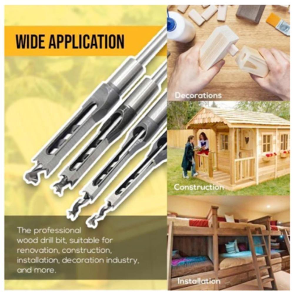 Household Wood Work Square Hole Saw Mortise Chisel Wood Drill Bit with Twist Drill Tools Supply Accessories