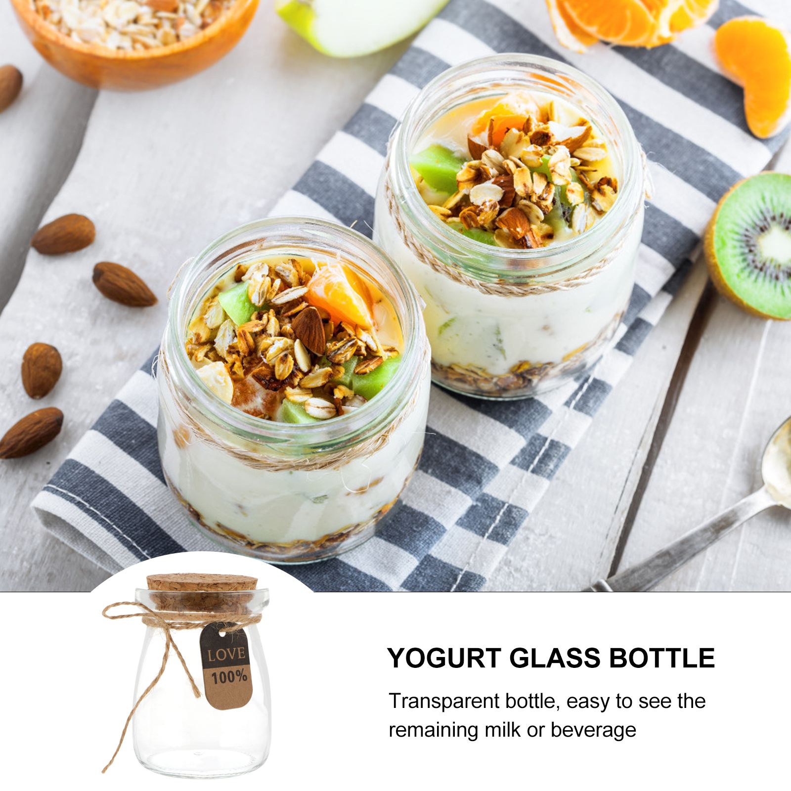10Pcs 100Ml Hittebestendige Melk Glas Flessen Met Houten Deksel Yoghurt Flessen Voedsel Opslag Pot Voor Keuken