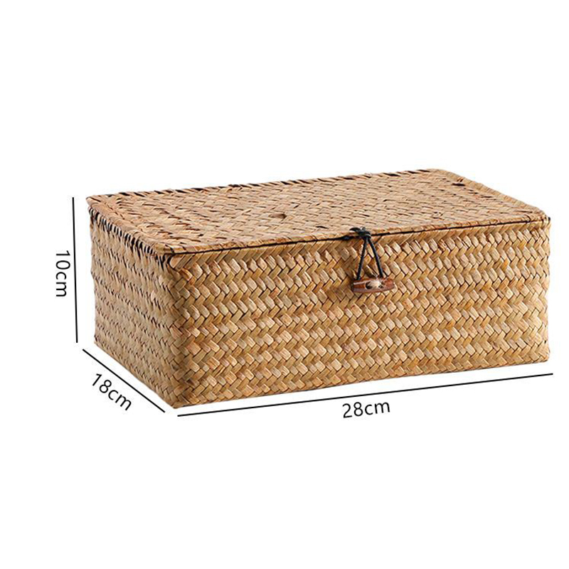 Straw Weaving Storage Box Retro Organizer Furniture Boxes Portable Container Lid Storage Box Multipurpose Accessories Boxes: SKY BLUE