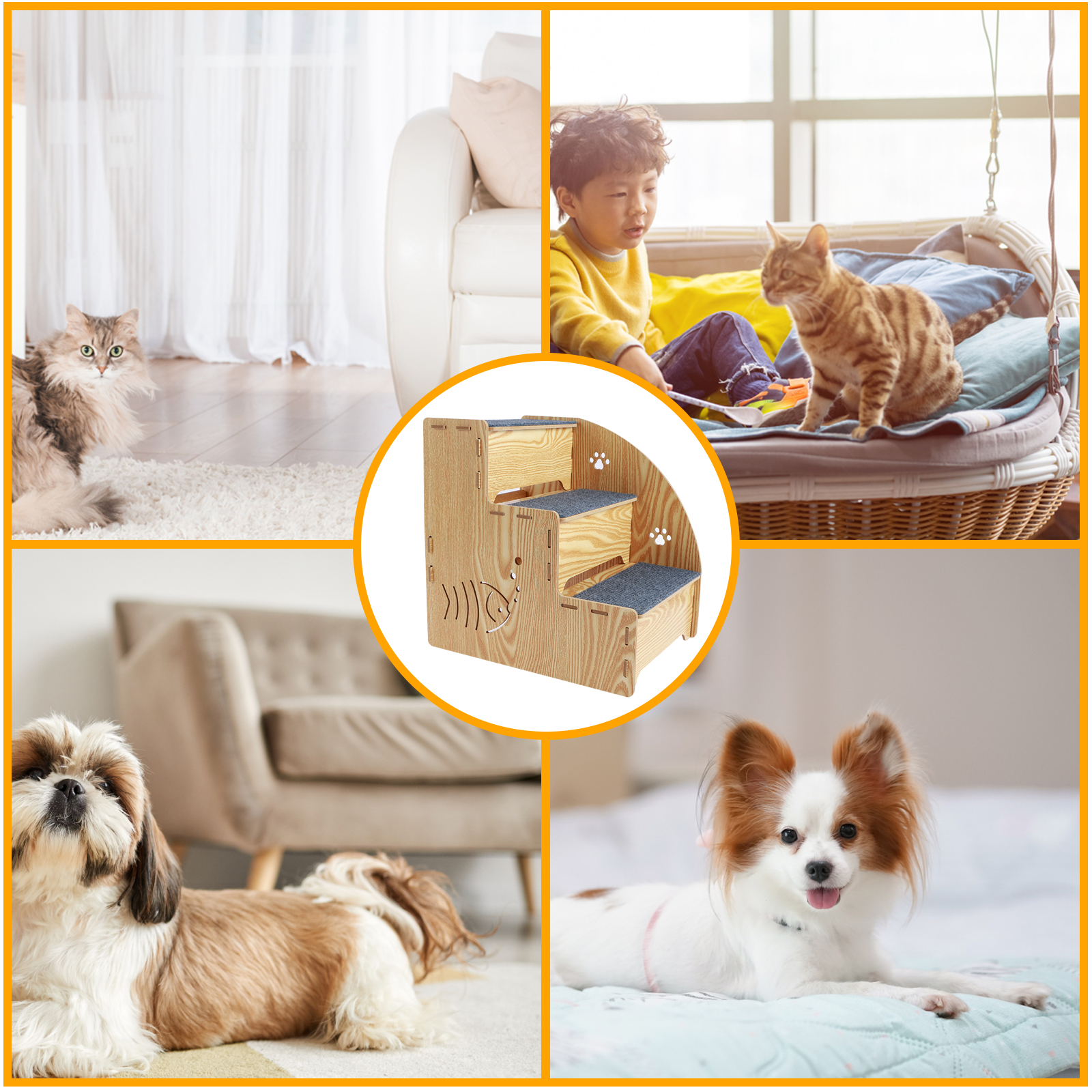Hölzerne Hunde treppe für kleine Hunde 14 Zoll hoch 3 Stufen Haustier treppe für Bett couch rutsch feste ausgeglichene Katzen rampe, um auf Bett doggy zu kommen