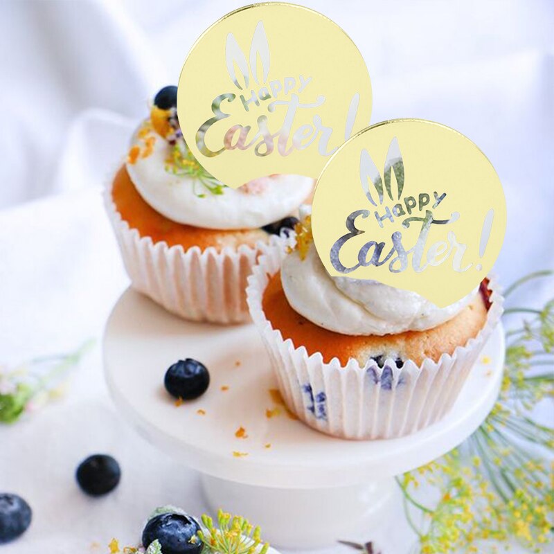 5/10pcs Easter Cake Decoration Acrylic Cake Toppers Gold Silver Rose Cupcake Toppers Easter Party Decoration Baking Supplies
