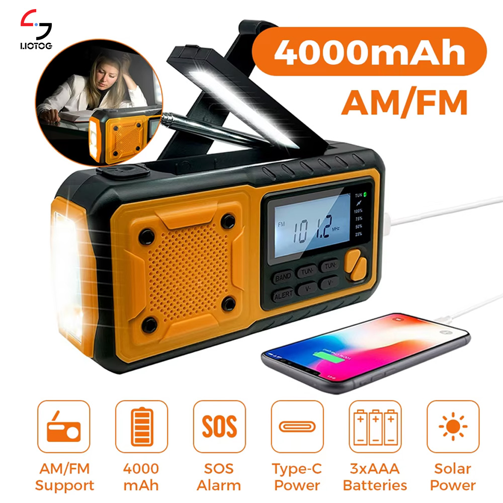4000mAh Portable Emergency Solar Power Radio Hand Crank Charging AM/FM Weather Radio Led Reading Flashlight Bank Phone Charger