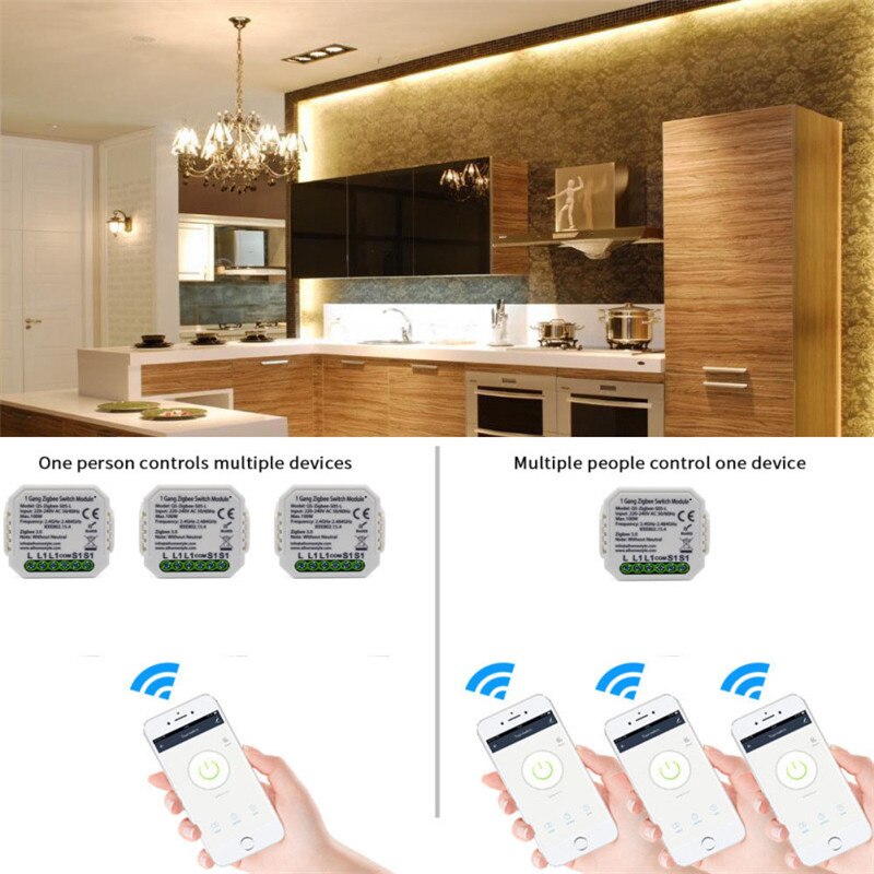 Tuya Smart Zigbee Dimmer Switch Module 1/2 Gang With/No Neutral 2 Way APP Wireless Control Works With Alexa Google 220-240V