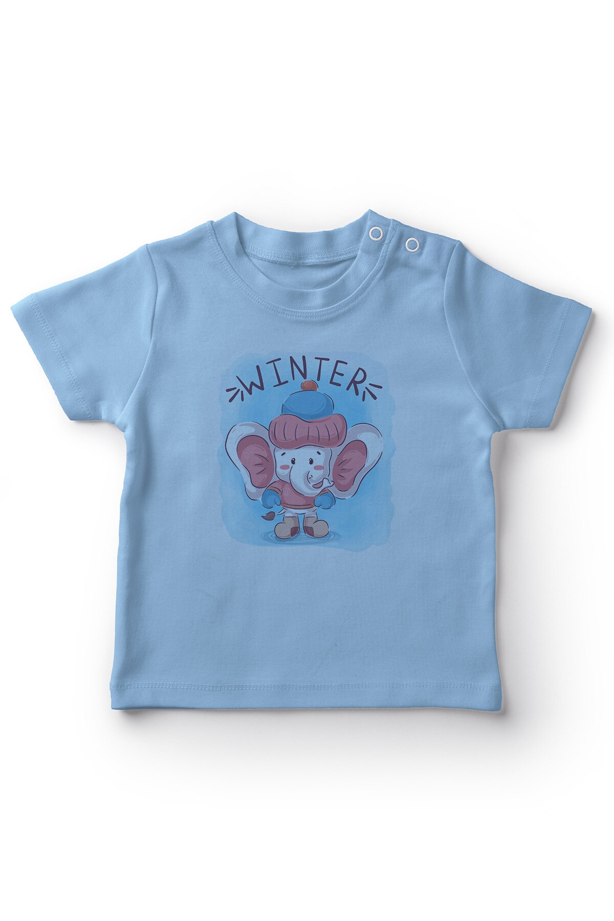 Camiseta do menino do elefante do inverno do bebê de angemiel mevsimindeki azul