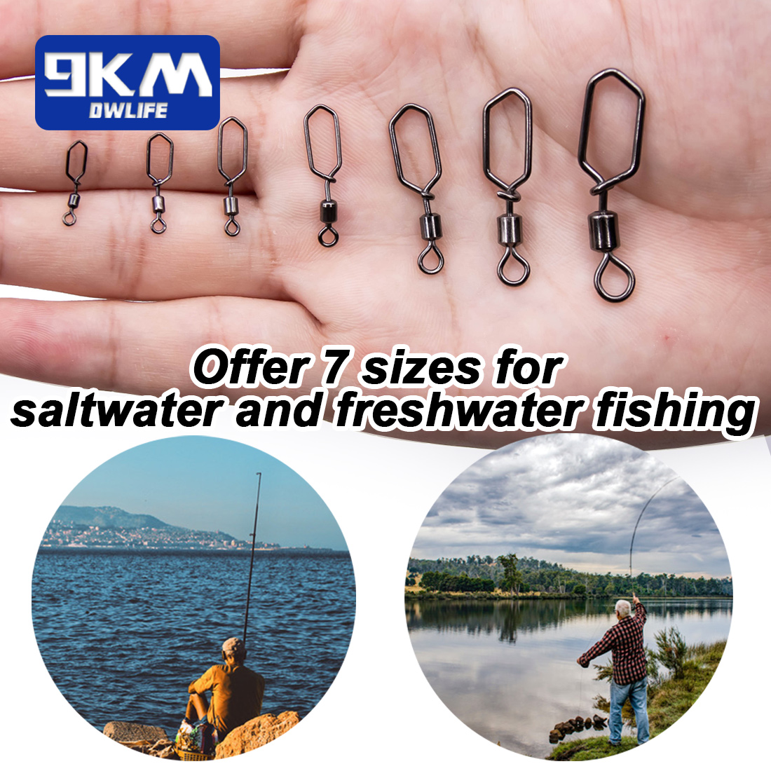 Broche giratorio de pesca, 15 ~ 60 uds., gancho de acero inoxidable, barril rodante de pesca, conector de señuelo de pesca giratorio, broche de enclavamiento