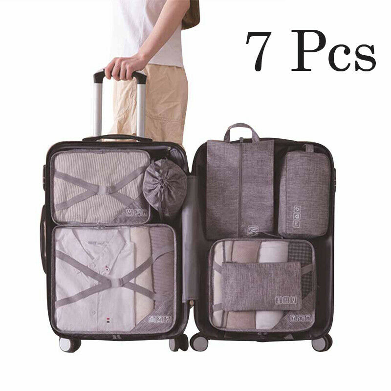 7PCS Packing Cubes Rolling Luggage Sets Storage Travel Bags Organiser Travel Compression Suitcase Bags: Default Title