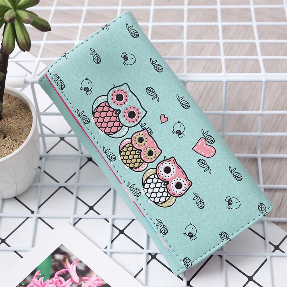 Owl Cute Printed Women Wallets Simple Retro Owl Printing Long Wallet Coin Purse Card Holders Handbag Credit Card Holder#3: Green