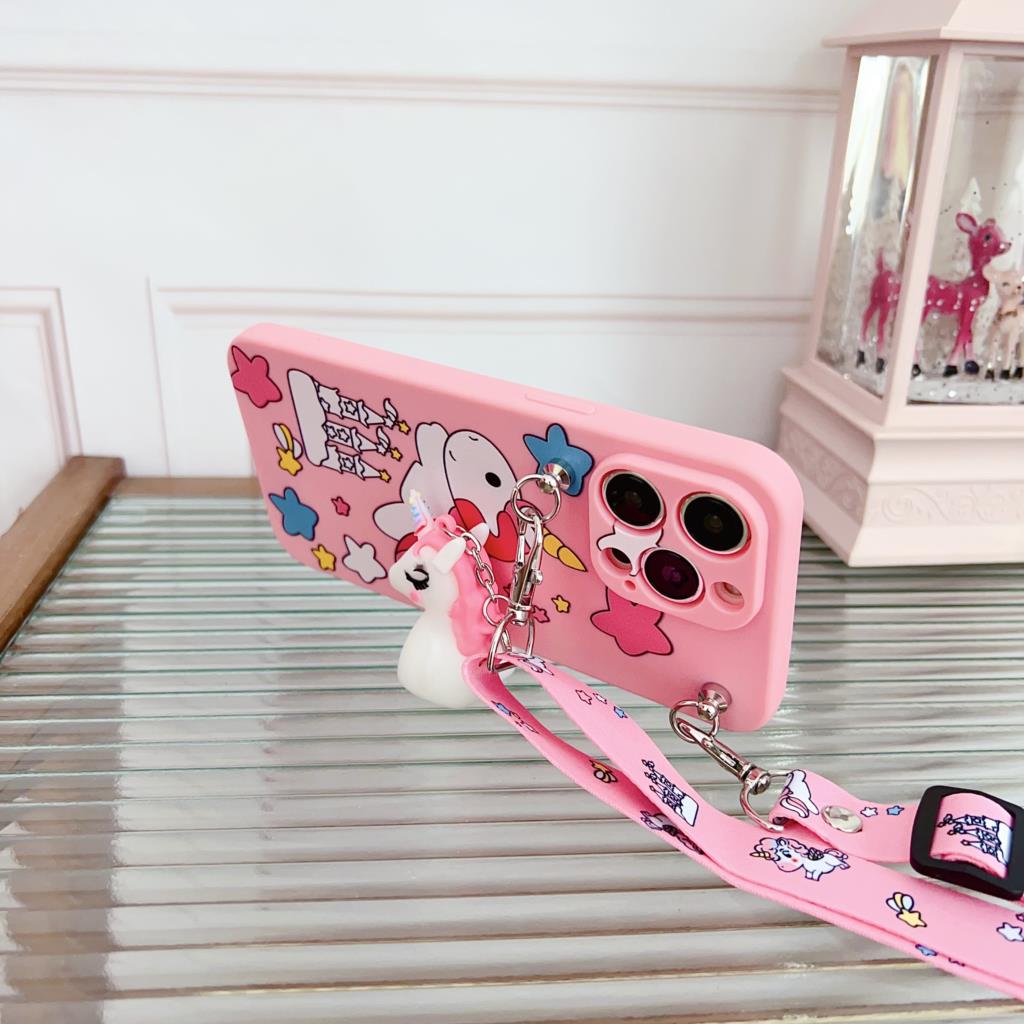 Unicornio para iPhone 6 6s 7 8 X Xs Max XR 11 12 13 14 15 Pro SE Max Funda con cuerda de soporte
